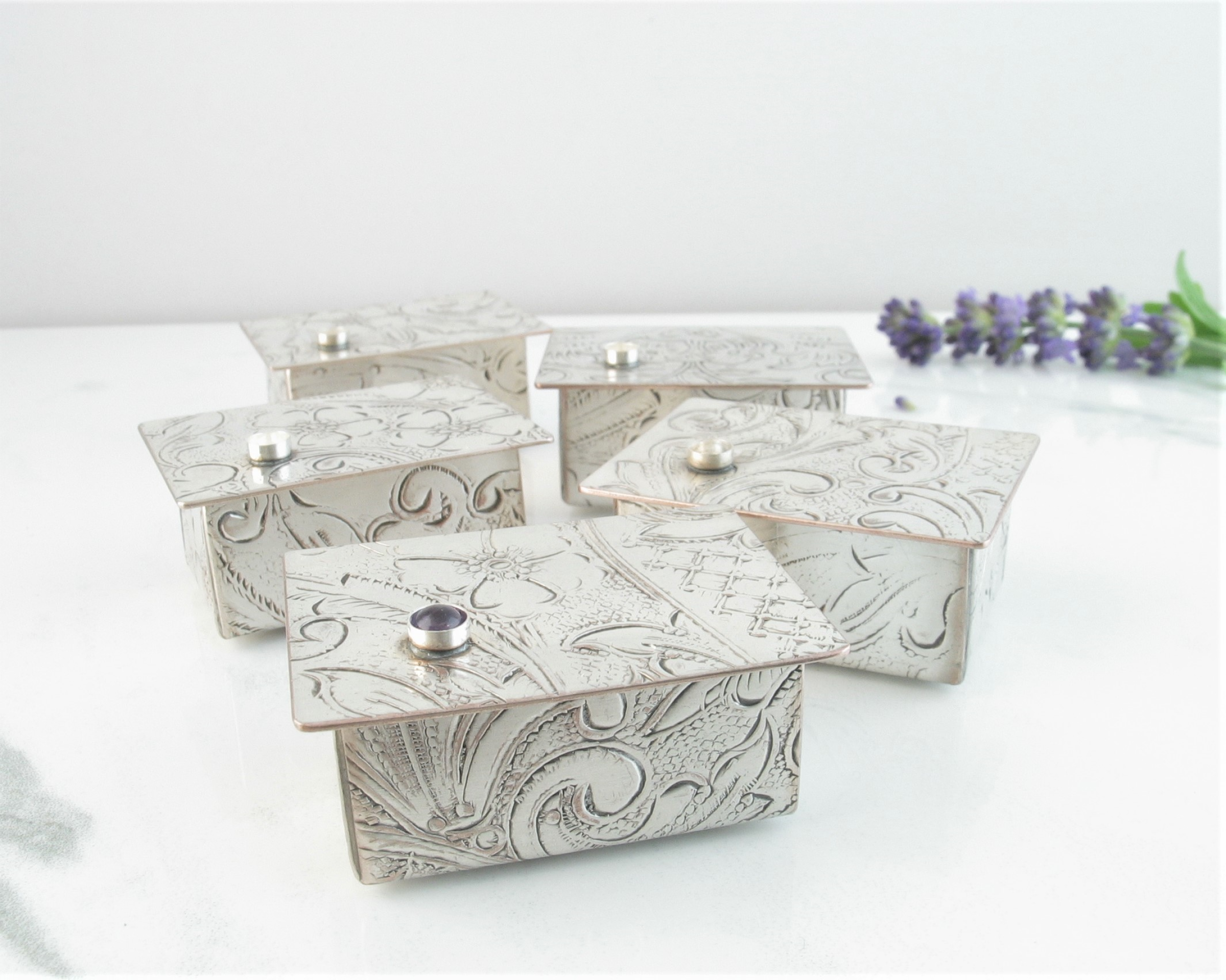 Miniature Silver Trinket Box with Tourmaline gemstone