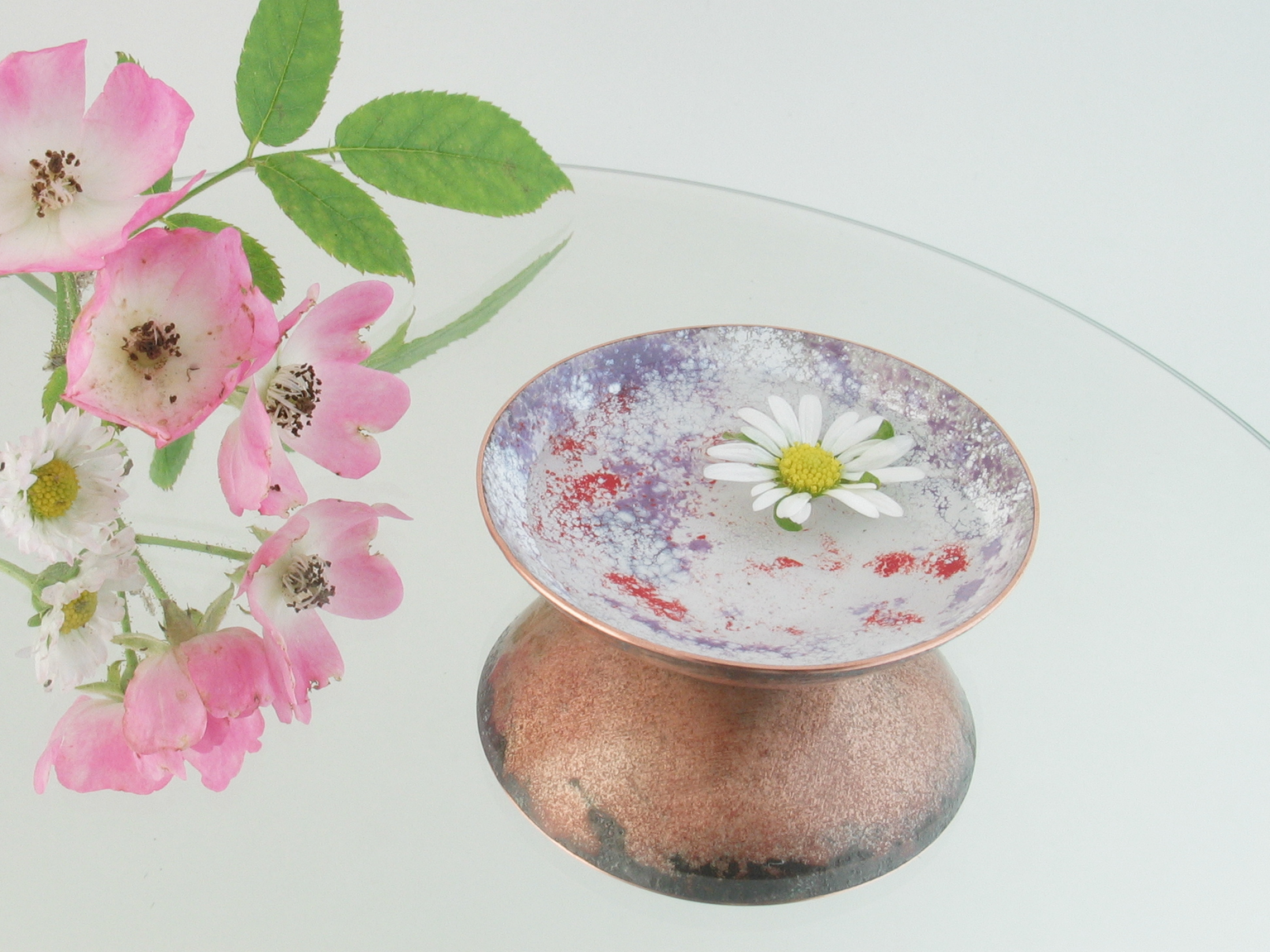 Mini 1-3/4 inch Enameled Copper Art Nouveau Bowl for a Treasure or Keepsake ring dish
