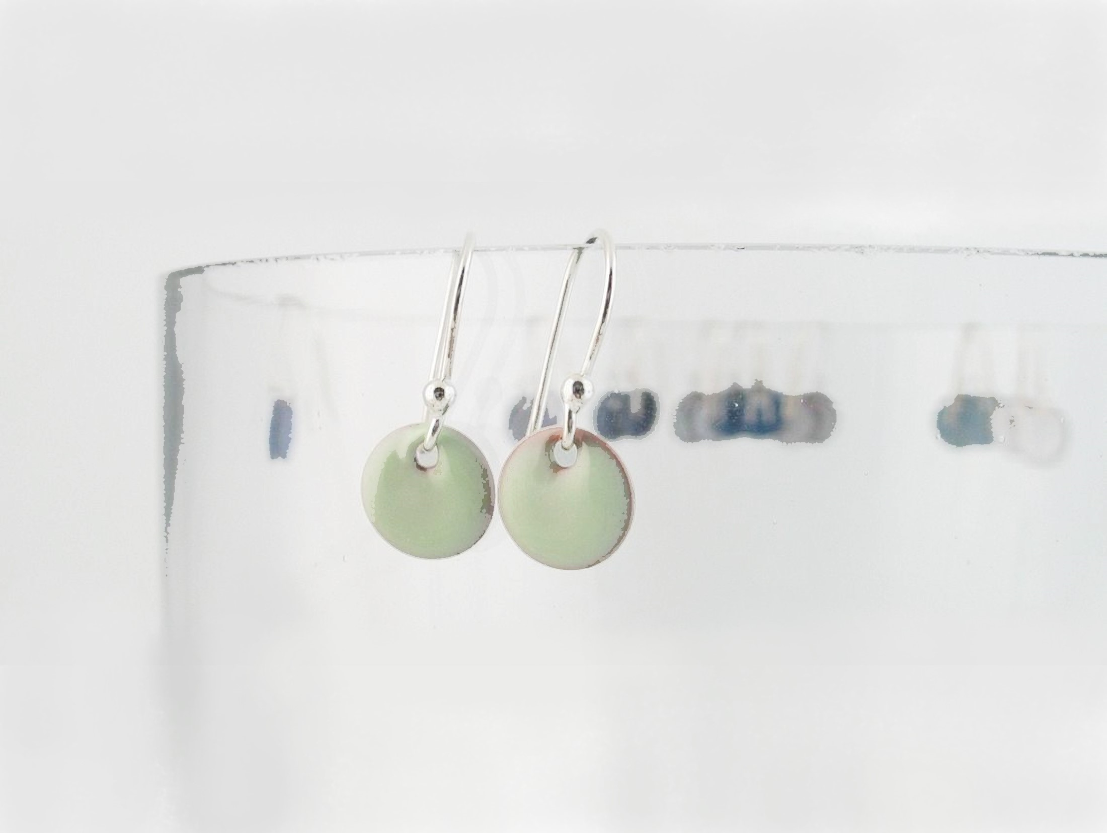 Petite Lichen Mint Green Enamel and Sterling Dangle Earrings