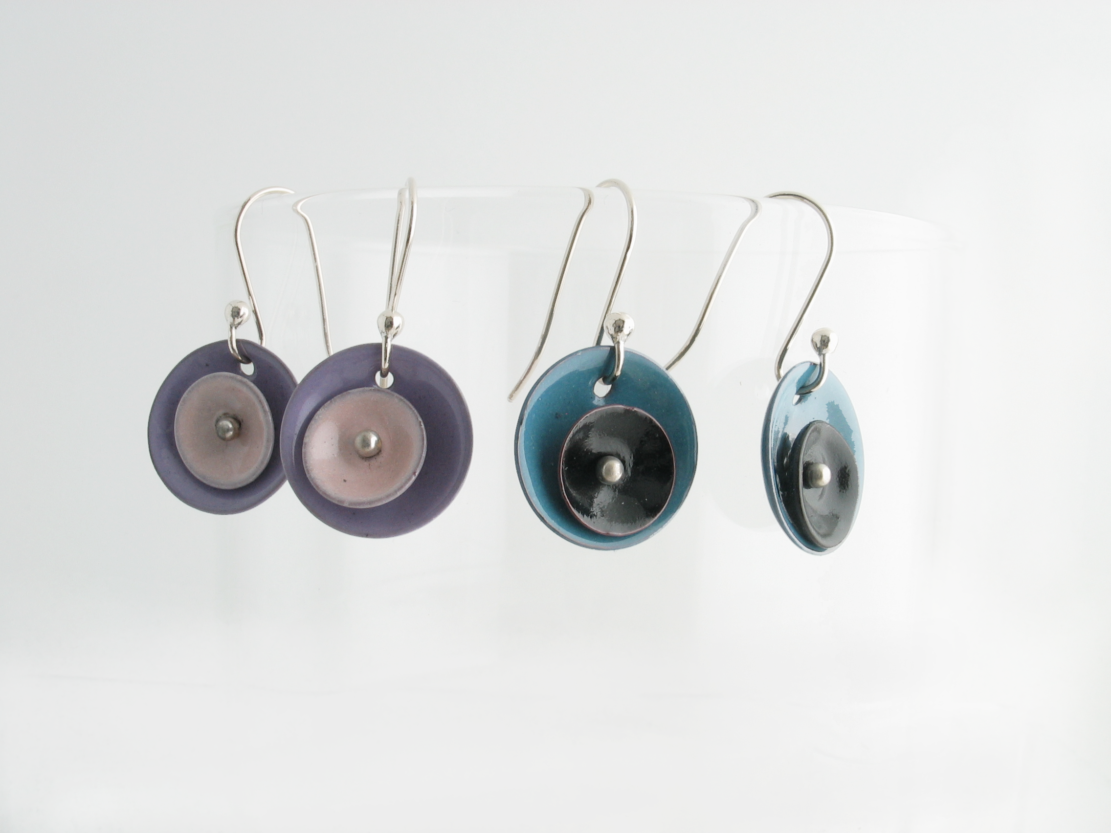 Choose Your Personal Custom Color Combination for these Torch-Fired Enameled Copper Double-Disc Button Dangle Earrings, with Argentium 935 Sterling Silver
