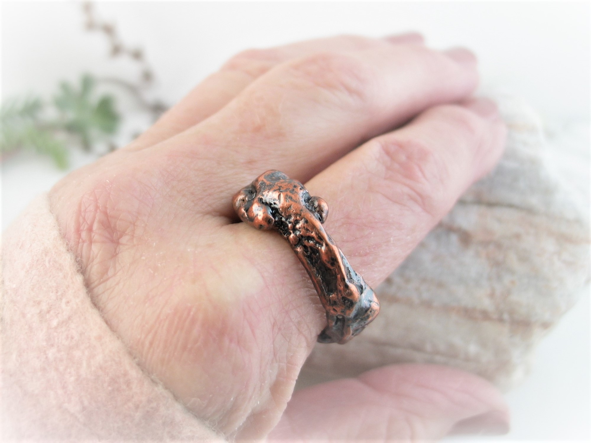 Hand forged solid copper size 9 ring