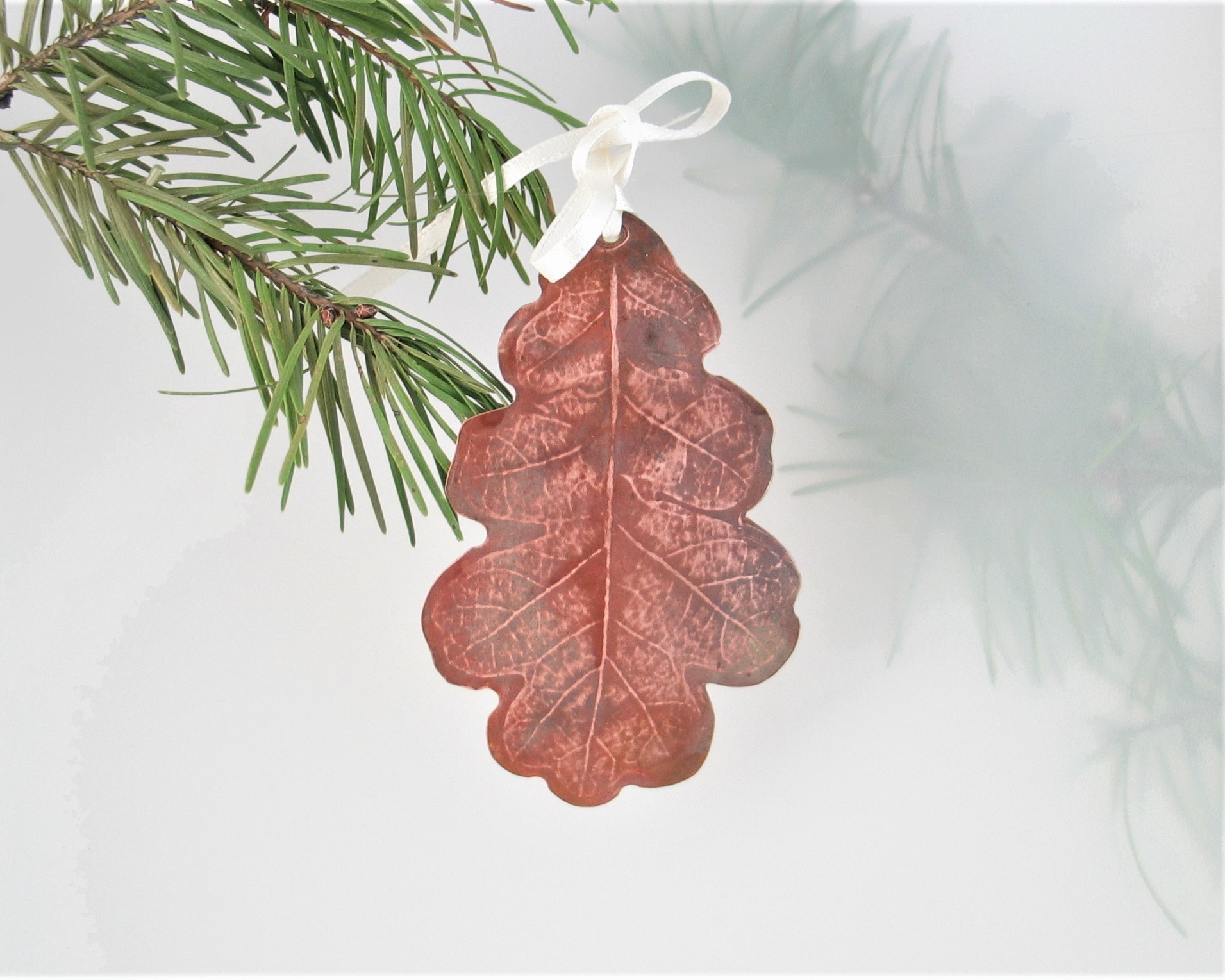 Copper Oak Leaf Christmas Tree Ornament